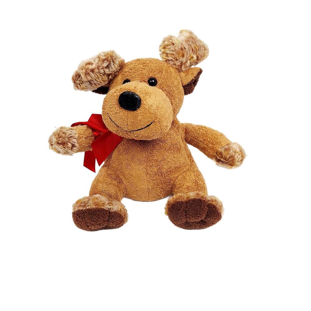 Galerie Black‎ Nose Reindeer Plush Cute and Soft 9" Brown with Red Bow